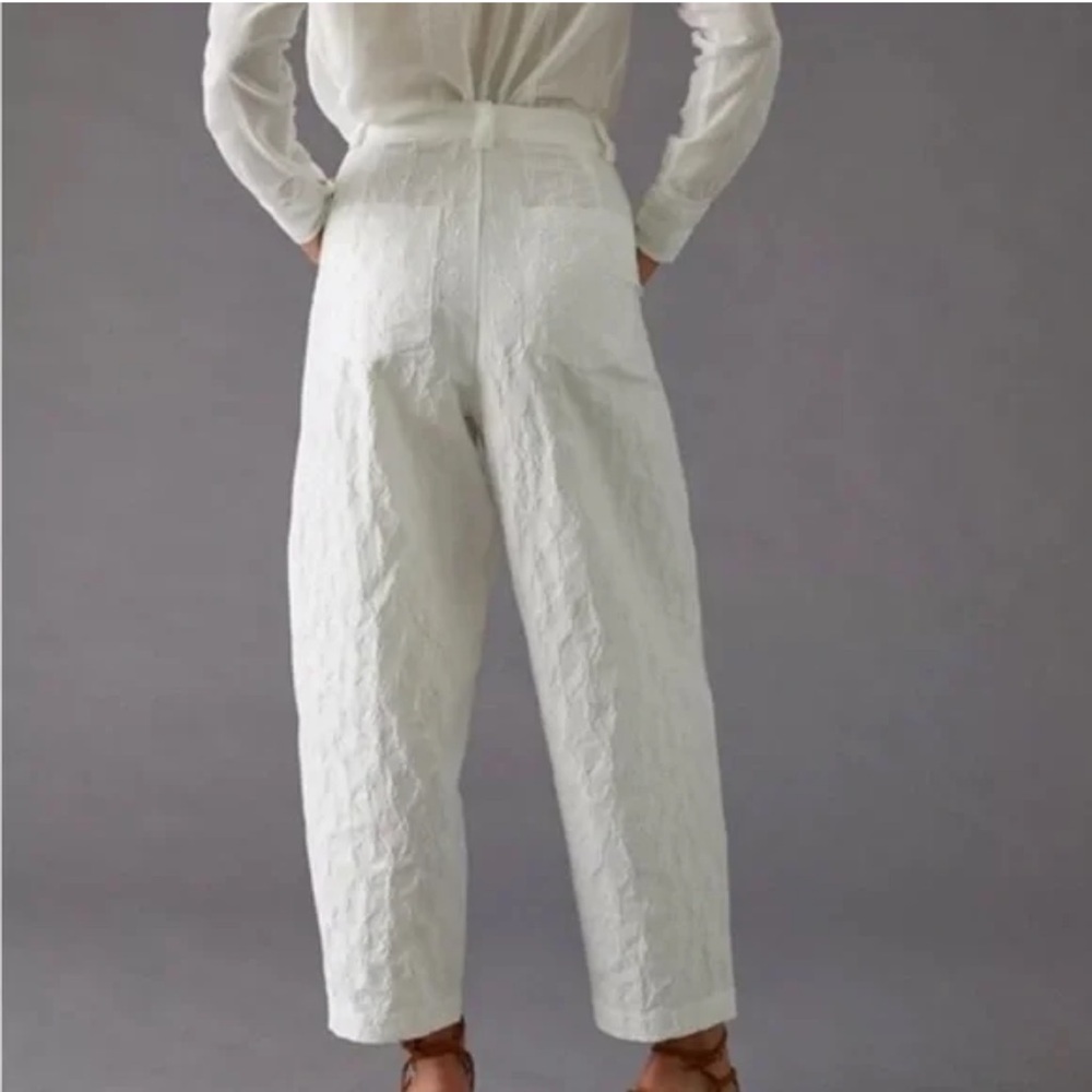 Anthropologie Stella Nova White Barrel Leg Textured Trouser Pants